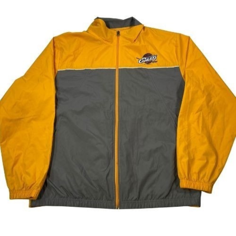 Cleveland Cavaliers Jacket Mens Medium Gray Yellow Full Zip Windbreaker NBA